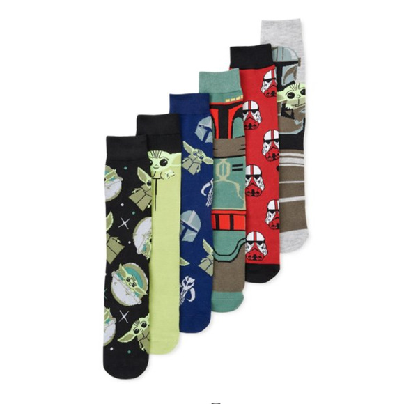 Star Wars The Mandalorian Baby Yoda Grogu Casual Crew Socks-6 Pairs - Picture 2 of 2